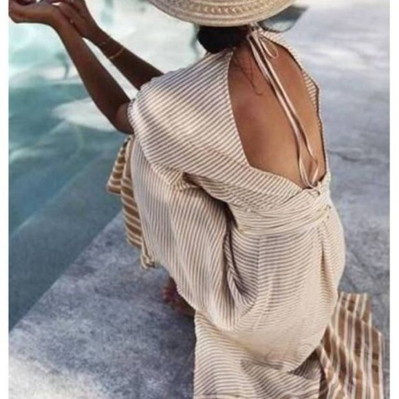 Faithfull The Brand Mustang Midi Dress in Beige - Picture 2 of 5